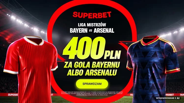 Superbet: 400 PLN za gola w meczu Bayern Monachium - Arsenal