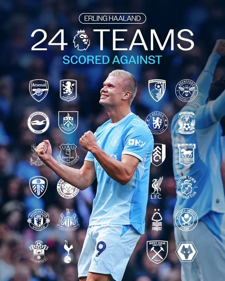 Aż 24 drużyny Premier League Erling Haaland ma na rozkładzie!