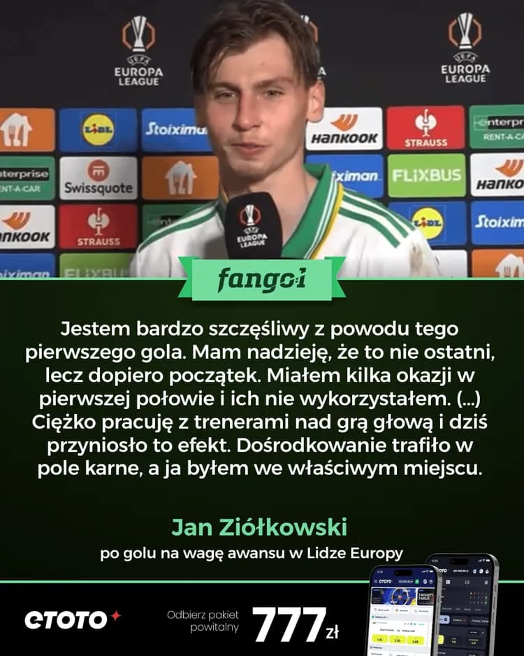 ZIÓŁKOWSKI chce więcej po wczorajszym udanym występie w Lidze Europy!