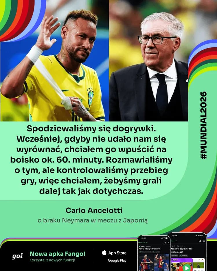 Ancelotti tłumaczy się z niewpuszczenia Neymara w meczu z Japonią!