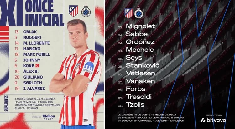 Wyjściowe składy na mecz Atletico Madryt - Club Brugge!