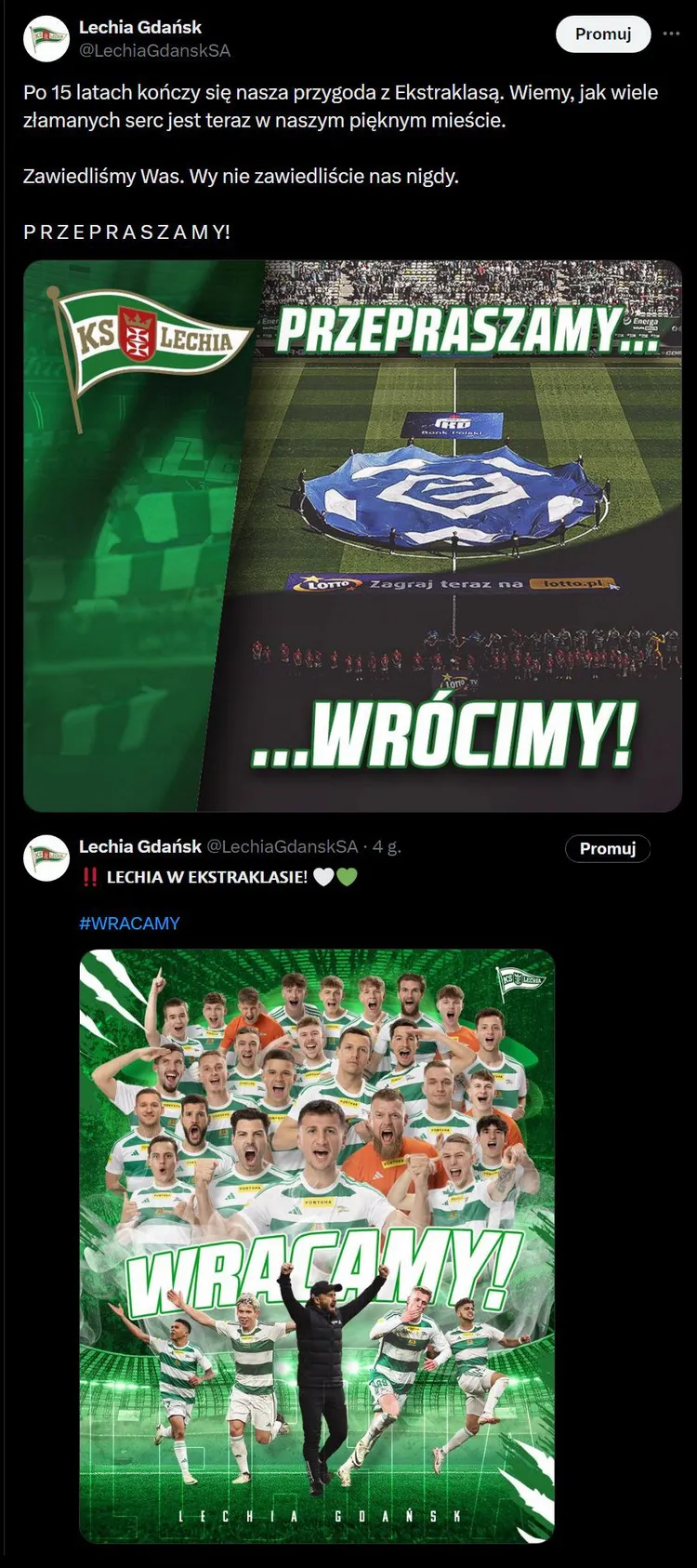 Lechia Gdańsk dotrzymała słowa i po roku wróciła do Ekstraklasy!