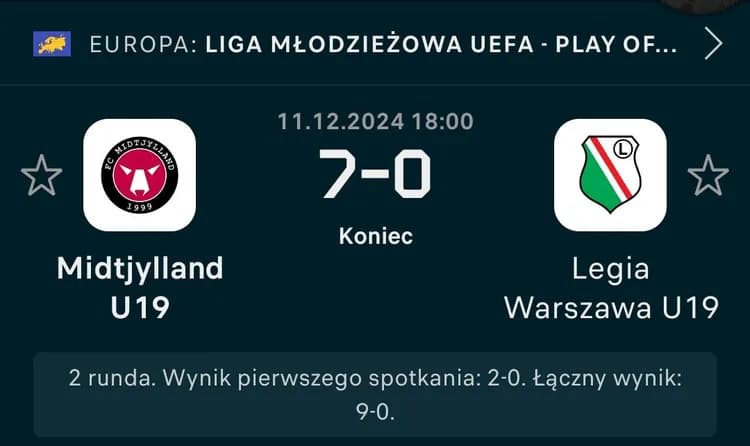 Legia U19 wysoko przegrała z Midtjylland